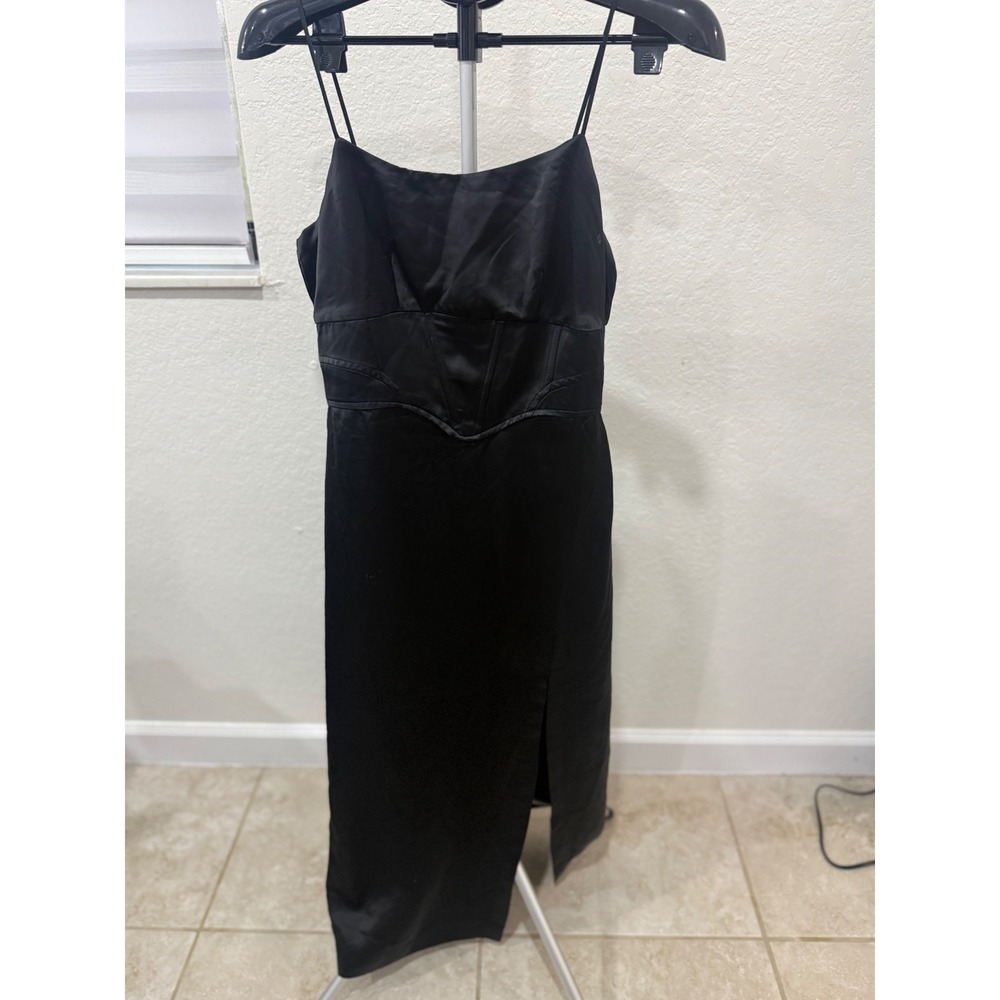 Jason Wu Womens S Black Satin Midi Dress Corset Bodycon Y2K Cocktail Formal NWT